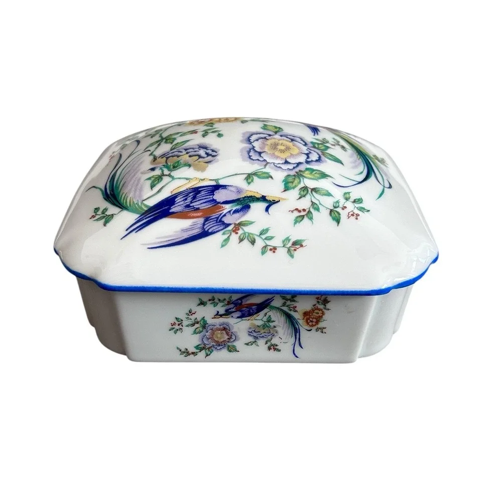 Limoges France Birds Of‎ Paradise Trinket Box Vanity Dresser Porcelain Square